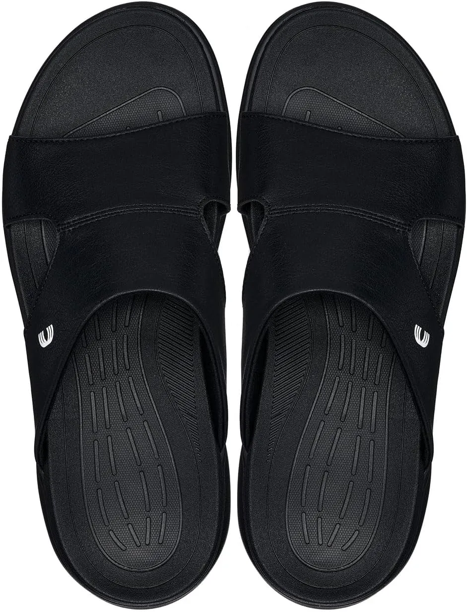 CALTO Men's Invisible Height Increasing Elevator Shoes - Black/Grainy Black Ultra Light-Weight Slip-on Comfort Sandals - 2 Inches Taller - X1655 - Size 9 D(M) US