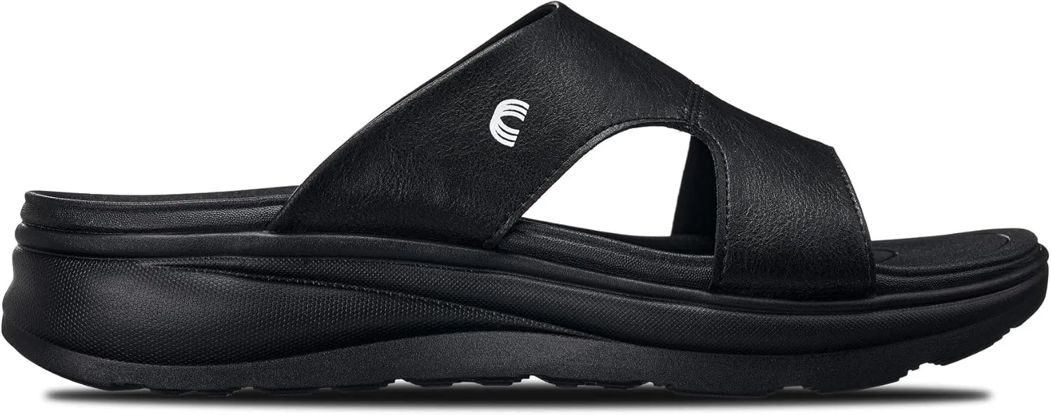 CALTO Men's Invisible Height Increasing Elevator Shoes - Black/Grainy Black Ultra Light-Weight Slip-on Comfort Sandals - 2 Inches Taller - X1655 - Size 9 D(M) US