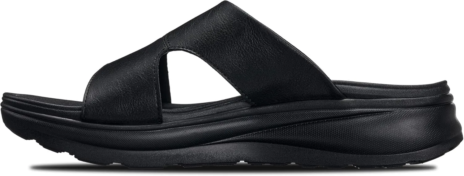 CALTO Men's Invisible Height Increasing Elevator Shoes - Black/Grainy Black Ultra Light-Weight Slip-on Comfort Sandals - 2 Inches Taller - X1655 - Size 9 D(M) US