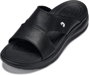 CALTO Men's Invisible Height Increasing Elevator Shoes - Black/Grainy Black Ultra Light-Weight Slip-on Comfort Sandals - 2 Inches Taller - X1655 - Size 9 D(M) US