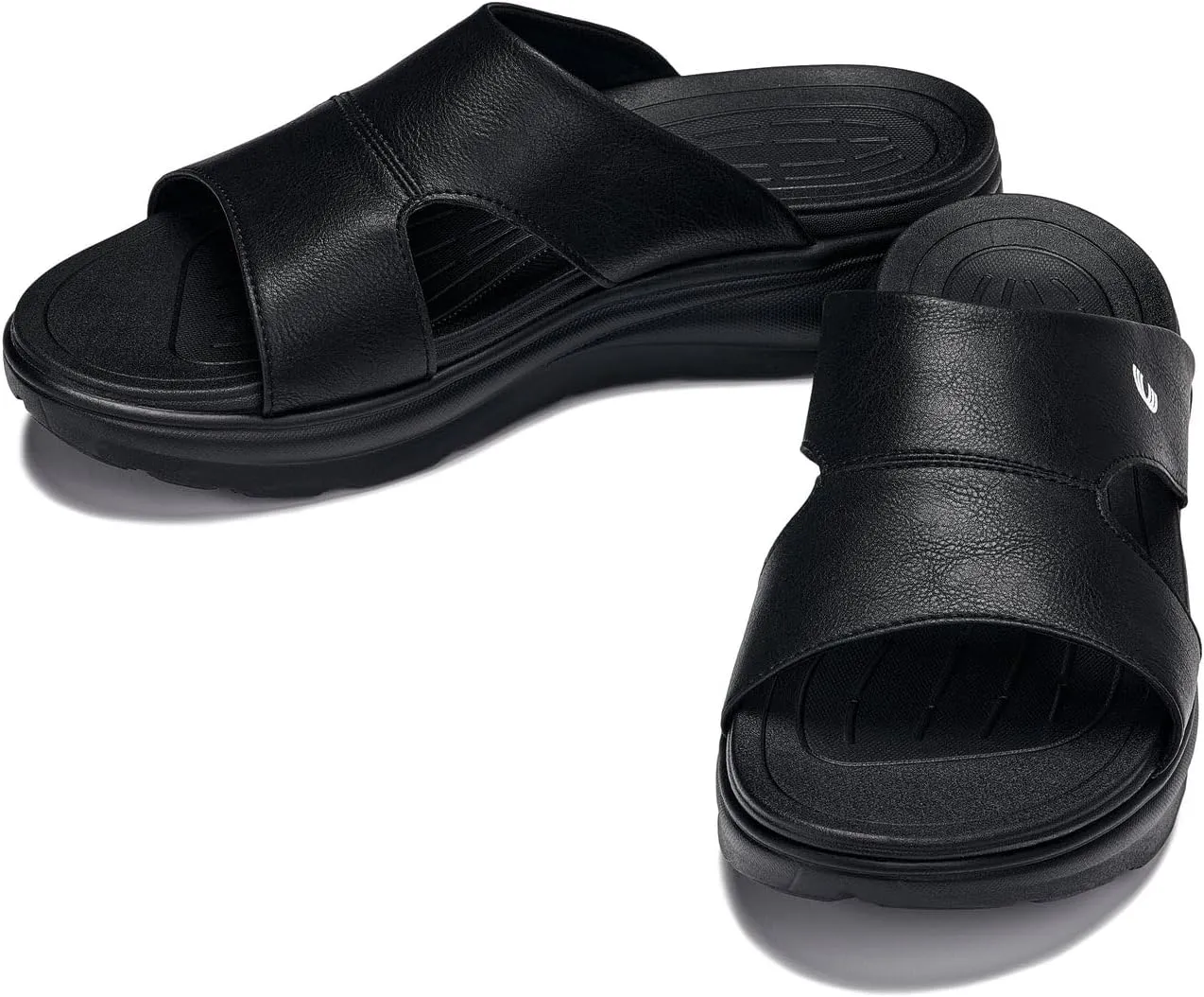 CALTO Men's Invisible Height Increasing Elevator Shoes - Black/Grainy Black Ultra Light-Weight Slip-on Comfort Sandals - 2 Inches Taller - X1655 - Size 9 D(M) US