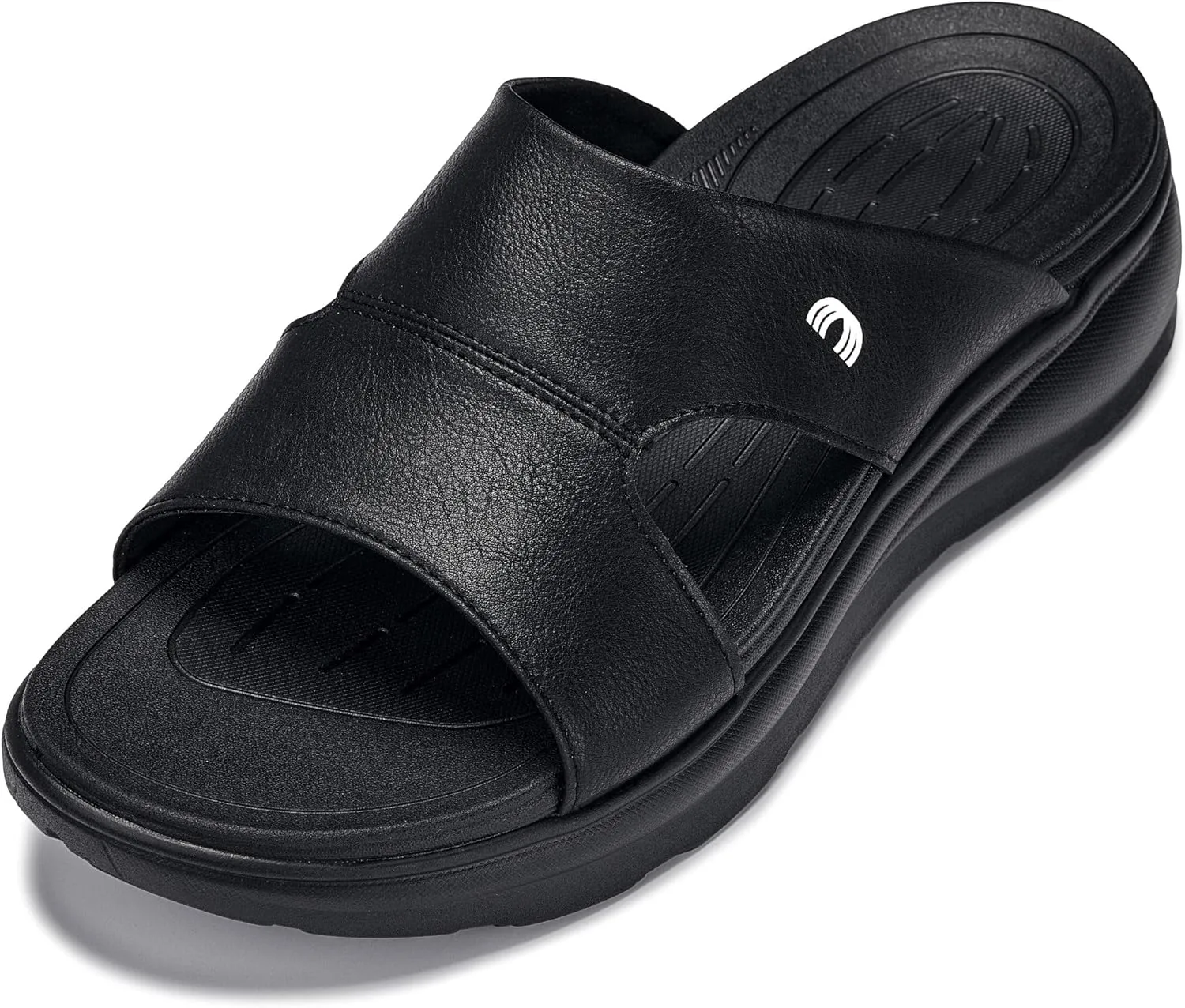 CALTO Men's Invisible Height Increasing Elevator Shoes - Black/Grainy Black Ultra Light-Weight Slip-on Comfort Sandals - 2 Inches Taller - X1655 - Size 9 D(M) US