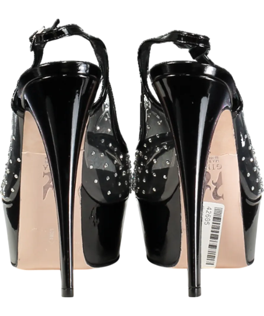 GINA Black Crystal Embellished Platfrom Peeptoe Heels UK 7 EU 40 👠