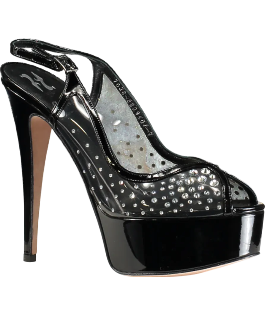GINA Black Crystal Embellished Platfrom Peeptoe Heels UK 7 EU 40 👠