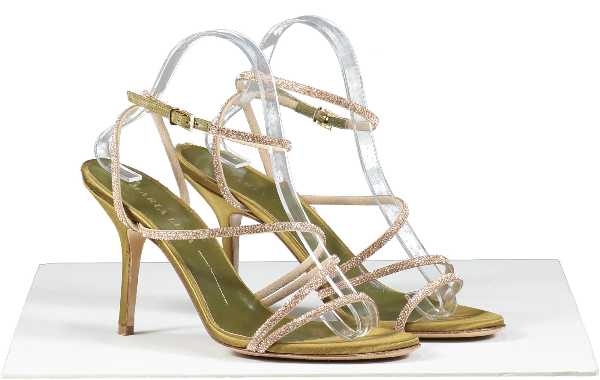 Maria Luca Green Curry Fannia Crystal Sandal UK 7 EU 40 👠